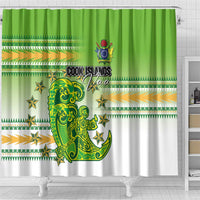 Cook Islands Va'a Race Shower Curtain Te Tatau Tattoos Sporty Style Green-White Color - Polynesian Pride