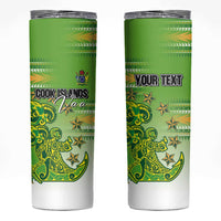 Personalised Cook Islands Va'a Race Skinny Tumbler Te Tatau Tattoos Sporty Style Green-White Color - Polynesian Pride