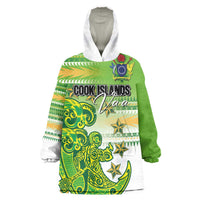 Personalised Cook Islands Va'a Race Wearable Blanket Hoodie Te Tatau Tattoos Sporty Style Green-White Color - Polynesian Pride