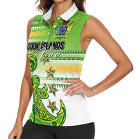 Personalised Cook Islands Va'a Race Women Sleeveless Polo Shirt Te Tatau Tattoos Sporty Style Green-White Color LT03 - Polynesian Pride