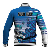 Personalised Cook Islands Va'a Race Baseball Jacket Te Tatau Tattoos Sporty Style Light Blue Color - Polynesian Pride