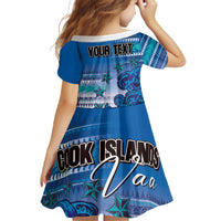 Personalised Cook Islands Va'a Race Family Matching Off The Shoulder Long Sleeve Dress and Hawaiian Shirt Te Tatau Tattoos Sporty Style Light Blue Color - Polynesian Pride