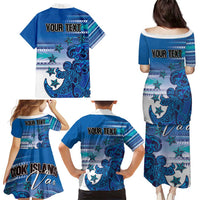 Personalised Cook Islands Va'a Race Family Matching Puletasi and Hawaiian Shirt Te Tatau Tattoos Sporty Style Light Blue Color - Polynesian Pride