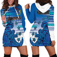 Personalised Cook Islands Va'a Race Hoodie Dress Te Tatau Tattoos Sporty Style Light Blue Color - Polynesian Pride