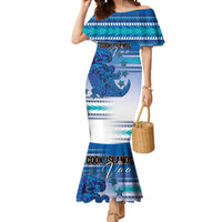 Personalised Cook Islands Va'a Race Mermaid Dress Te Tatau Tattoos Sporty Style Light Blue Color - Polynesian Pride