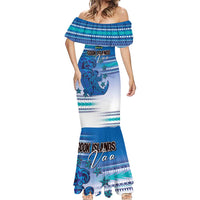 Personalised Cook Islands Va'a Race Mermaid Dress Te Tatau Tattoos Sporty Style Light Blue Color - Polynesian Pride