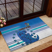 Cook Islands Va'a Race Rubber Doormat Te Tatau Tattoos Sporty Style Light Blue Color - Polynesian Pride