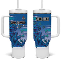 Personalised Cook Islands Va'a Race Tumbler With Handle Te Tatau Tattoos Sporty Style Light Blue Color - Polynesian Pride
