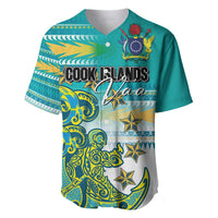 Personalised Cook Islands Va'a Race Baseball Jersey Te Tatau Tattoos Sporty Style Turquoise Color - Polynesian Pride