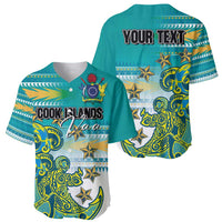 Personalised Cook Islands Va'a Race Baseball Jersey Te Tatau Tattoos Sporty Style Turquoise Color - Polynesian Pride