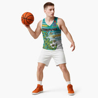 Personalised Cook Islands Va'a Race Basketball Jersey Te Tatau Tattoos Sporty Style Turquoise Color - Polynesian Pride