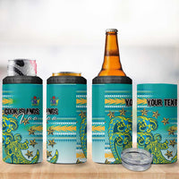 Personalised Cook Islands Va'a Race 4 in 1 Can Cooler Tumbler Te Tatau Tattoos Sporty Style Turquoise Color - Polynesian Pride