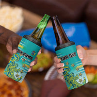 Personalised Cook Islands Va'a Race 4 in 1 Can Cooler Tumbler Te Tatau Tattoos Sporty Style Turquoise Color - Polynesian Pride