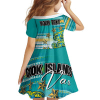 Personalised Cook Islands Va'a Race Family Matching Short Sleeve Bodycon Dress and Hawaiian Shirt Te Tatau Tattoos Sporty Style Turquoise Color - Polynesian Pride