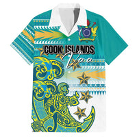 Personalised Cook Islands Va'a Race Family Matching Summer Maxi Dress and Hawaiian Shirt Te Tatau Tattoos Sporty Style Turquoise Color - Polynesian Pride