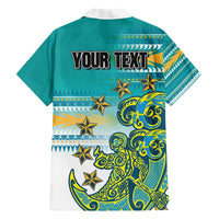 Personalised Cook Islands Va'a Race Family Matching Tank Maxi Dress and Hawaiian Shirt Te Tatau Tattoos Sporty Style Turquoise Color - Polynesian Pride