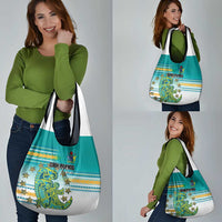Cook Islands Va'a Race Grocery Bag Te Tatau Tattoos Sporty Style Turquoise Color - Polynesian Pride
