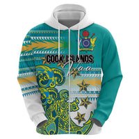 Personalised Cook Islands Va'a Race Hoodie Te Tatau Tattoos Sporty Style Turquoise Color - Polynesian Pride
