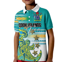 Personalised Cook Islands Va'a Race Kid Polo Shirt Te Tatau Tattoos Sporty Style Turquoise Color - Polynesian Pride
