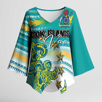 Personalised Cook Islands Va'a Race Kimono Sleeve Blouse Te Tatau Tattoos Sporty Style Turquoise Color - Polynesian Pride