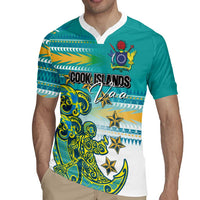 Personalised Cook Islands Va'a Race Rugby Jersey Te Tatau Tattoos Sporty Style Turquoise Color - Polynesian Pride