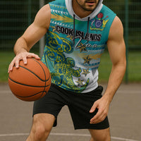 Personalised Cook Islands Va'a Race Sleeveless Hoodie Te Tatau Tattoos Sporty Style Turquoise Color - Polynesian Pride
