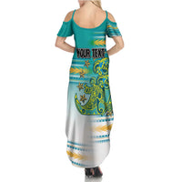 Personalised Cook Islands Va'a Race Summer Maxi Dress Te Tatau Tattoos Sporty Style Turquoise Color - Polynesian Pride