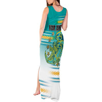 Personalised Cook Islands Va'a Race Tank Maxi Dress Te Tatau Tattoos Sporty Style Turquoise Color - Polynesian Pride