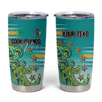 Personalised Cook Islands Va'a Race Tumbler Cup Te Tatau Tattoos Sporty Style Turquoise Color - Polynesian Pride
