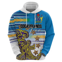 Personalised Cook Islands Va'a Race Hoodie Te Tatau Tattoos Sporty Style Glory Blue Color - Polynesian Pride