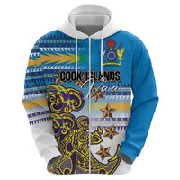 Personalised Cook Islands Va'a Race Hoodie Te Tatau Tattoos Sporty Style Glory Blue Color - Polynesian Pride