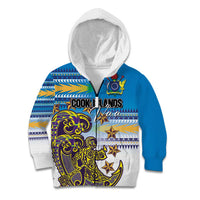 Personalised Cook Islands Va'a Race Kid Hoodie Te Tatau Tattoos Sporty Style Glory Blue Color - Polynesian Pride