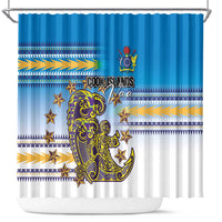 Cook Islands Va'a Race Shower Curtain Te Tatau Tattoos Sporty Style Glory Blue Color - Polynesian Pride