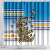 Cook Islands Va'a Race Shower Curtain Te Tatau Tattoos Sporty Style Glory Blue Color - Polynesian Pride