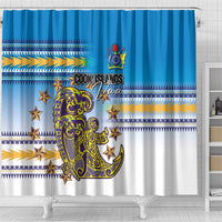 Cook Islands Va'a Race Shower Curtain Te Tatau Tattoos Sporty Style Glory Blue Color - Polynesian Pride