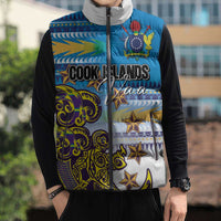 Personalised Cook Islands Va'a Race Sleeveless Puffer Jacket Te Tatau Tattoos Sporty Style Glory Blue Color - Polynesian Pride