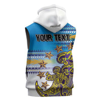 Personalised Cook Islands Va'a Race Sleeveless Zip Hoodie Te Tatau Tattoos Sporty Style Glory Blue Color - Polynesian Pride