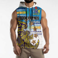 Personalised Cook Islands Va'a Race Sleeveless Zip Hoodie Te Tatau Tattoos Sporty Style Glory Blue Color - Polynesian Pride