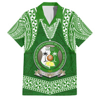 Tonga Liahona High School Family Matching Off Shoulder Maxi Dress and Hawaiian Shirt Traditional Ngatu and Polynesian Pattern LT03 Dad's Shirt - Short Sleeve Green - Polynesian Pride