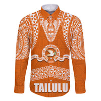 Tonga Tailulu College Family Matching Mermaid Dress and Hawaiian Shirt Traditional Ngatu and Polynesian Pattern LT03 Dad's Shirt - Long Sleeve Orange - Polynesian Pride