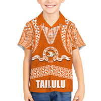 Tonga Tailulu College Family Matching Summer Maxi Dress and Hawaiian Shirt Traditional Ngatu and Polynesian Pattern LT03 Son's Shirt Orange - Polynesian Pride