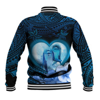 Dolphin Couple Love Story Valentine Day Baseball Jacket With Polynesian Tribal Tattoo Blue Style LT03 - Polynesian Pride
