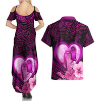 Dolphin Couple Love Story Valentine Day Couples Matching Summer Maxi Dress and Hawaiian Shirt With Polynesian Tribal Tattoo Pink Style LT03 - Polynesian Pride