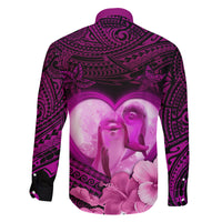 Dolphin Couple Love Story Valentine Day Family Matching Off Shoulder Short Dress and Hawaiian Shirt With Polynesian Tribal Tattoo Pink Style LT03 - Polynesian Pride