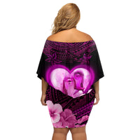 Dolphin Couple Love Story Valentine Day Family Matching Off Shoulder Short Dress and Hawaiian Shirt With Polynesian Tribal Tattoo Pink Style LT03 - Polynesian Pride
