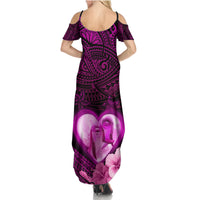 Dolphin Couple Love Story Valentine Day Family Matching Summer Maxi Dress and Hawaiian Shirt With Polynesian Tribal Tattoo Pink Style LT03 - Polynesian Pride