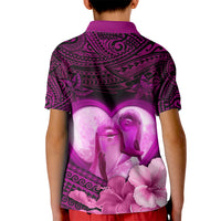 Dolphin Couple Love Story Valentine Day Kid Polo Shirt With Polynesian Tribal Tattoo Pink Style LT03 - Polynesian Pride