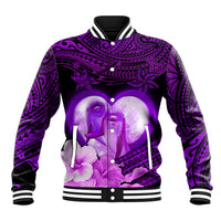 Dolphin Couple Love Story Valentine Day Baseball Jacket With Polynesian Tribal Tattoo Purple Style LT03 Unisex Purple - Polynesian Pride
