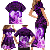 Dolphin Couple Love Story Valentine Day Family Matching Short Sleeve Bodycon Dress and Hawaiian Shirt With Polynesian Tribal Tattoo Purple Style LT03 - Polynesian Pride