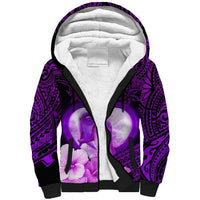 Dolphin Couple Love Story Valentine Day Sherpa Hoodie With Polynesian Tribal Tattoo Purple Style LT03 Unisex Purple - Polynesian Pride